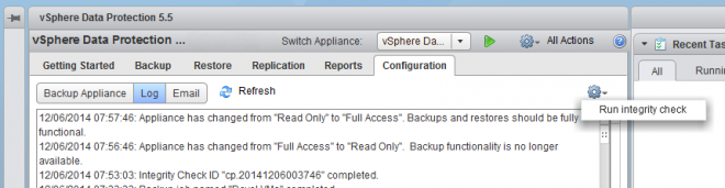 VDP: [001] The most recent checkpoint for the VDP appliance is outdated ...